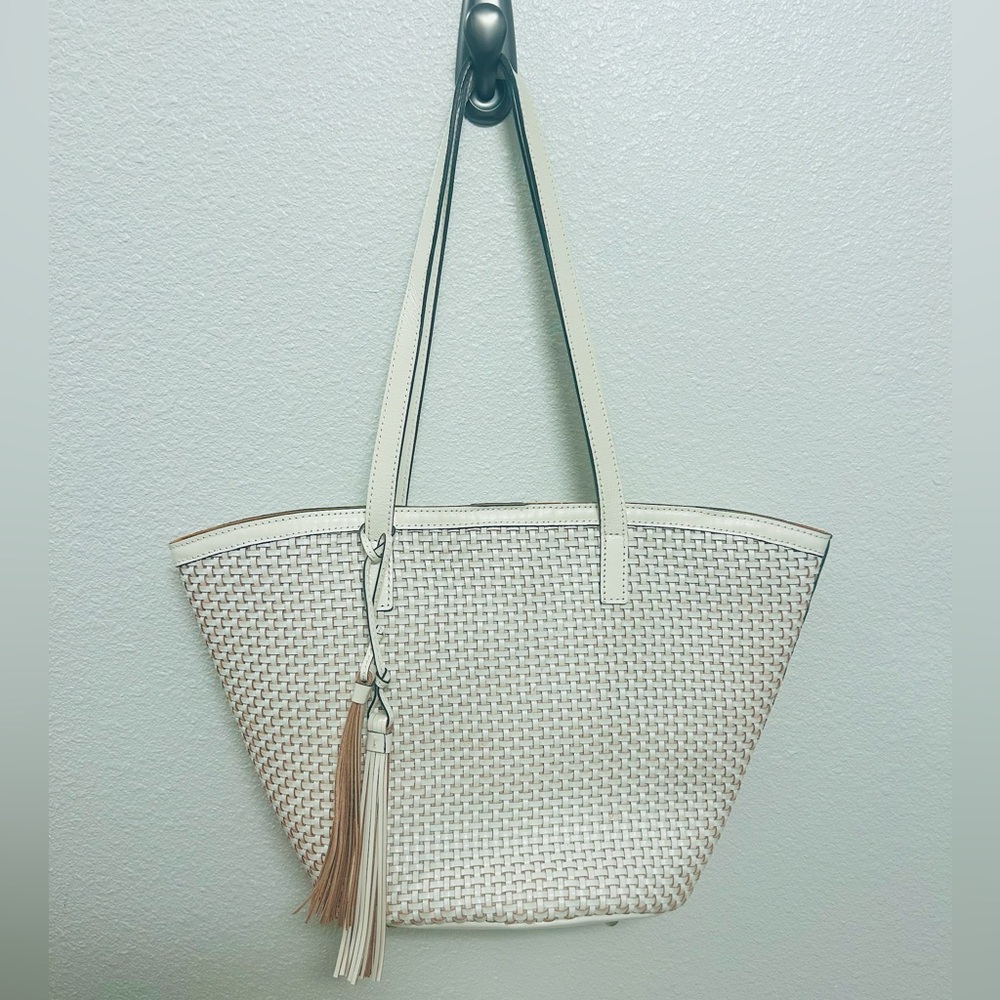 Patricia Nash Woven Leather Tote with Tassel and Feet New